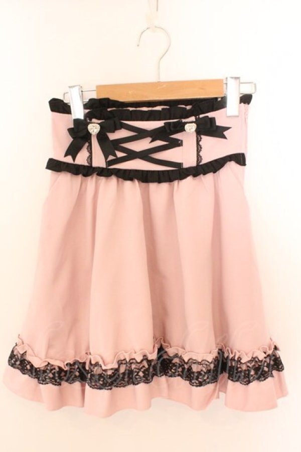 画像1: DearMyLove / ハートビジューリボンレースアップフリルスカート S ピンク O-26-02-12-1037-EL-SK-OW-OS (1)