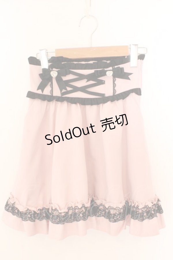 画像1: DearMyLove / ハートビジューリボンレースアップフリルスカート S ピンク O-26-02-12-1037-EL-SK-OW-OS (1)