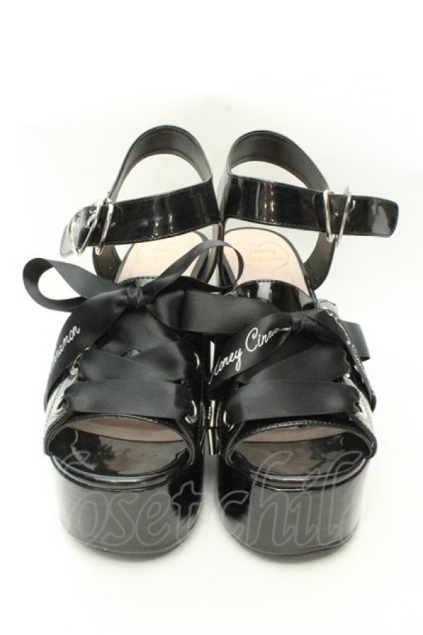 画像1: Honey Cinnamon / レースアップエナメルサンダル M クロ O-26-02-12-006-LO-SH-OW-OS (1)