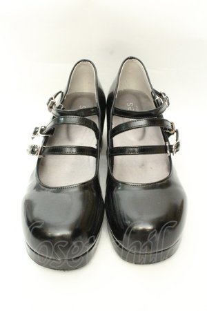 画像: axes femme / 3連ストラップおでこパンプス L クロ O-26-02-12-008-AX-SH-OW-OS