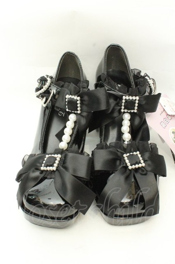 画像1: Lovely Tency / MAフリルリボンパンプス M クロ O-26-02-12-009-GO-SH-OW-OS (1)