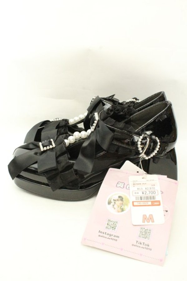 画像2: Lovely Tency / MAフリルリボンパンプス M クロ O-26-02-12-009-GO-SH-OW-OS (2)