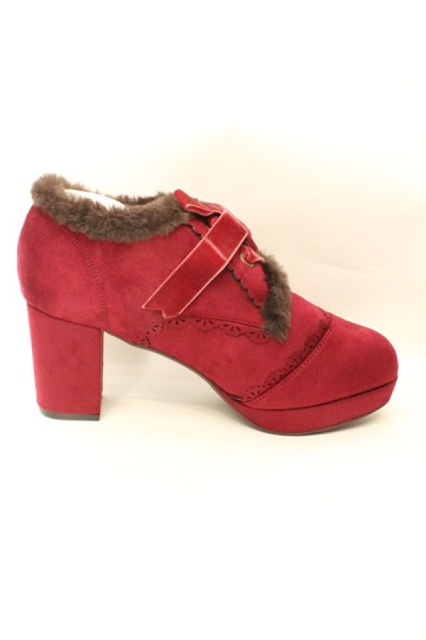 画像4: axes femme / 刺繍入りファーブーティー L ワイン O-26-02-12-011-AX-SH-OW-OS (4)