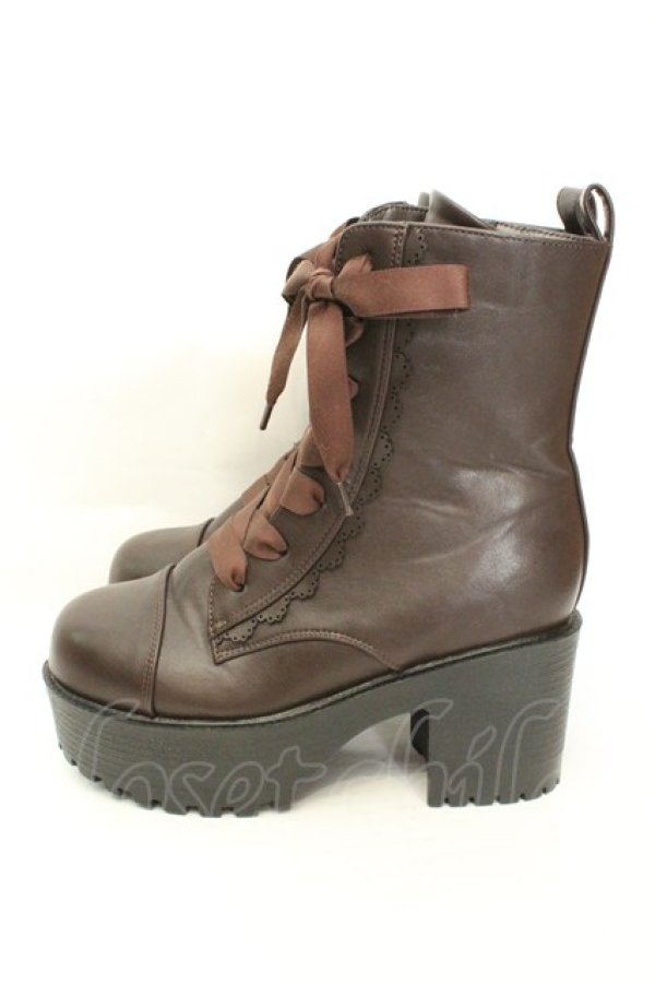 画像2: axes femme POETIQUE / レースアップミドルブーツ M ブラウン O-26-02-12-013-AX-SH-OW-OS (2)