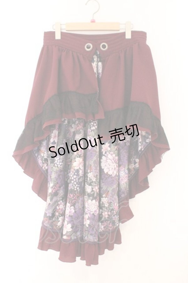 画像1: Qutie Frash / 和柄ラップスカート  ボルドー×パープル O-26-02-14-037-QU-TO-OW-OS (1)