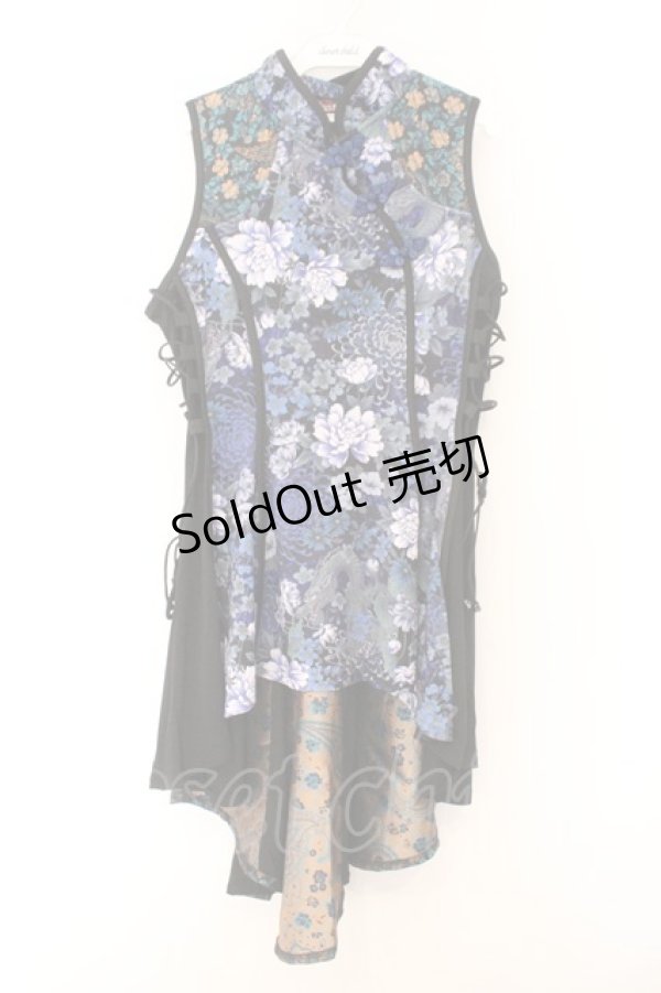 画像1: Qutie Frash / 和柄チャイナワンピ  ブルー O-26-02-14-043-QU-OP-OW-OS (1)