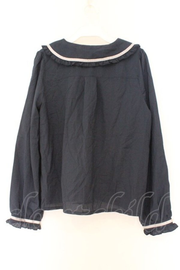 画像3: axes femme POETIQUE / 釦デザインフリルブラウス L ネイビー O-26-02-14-063-AX-TO-OW-OS (3)