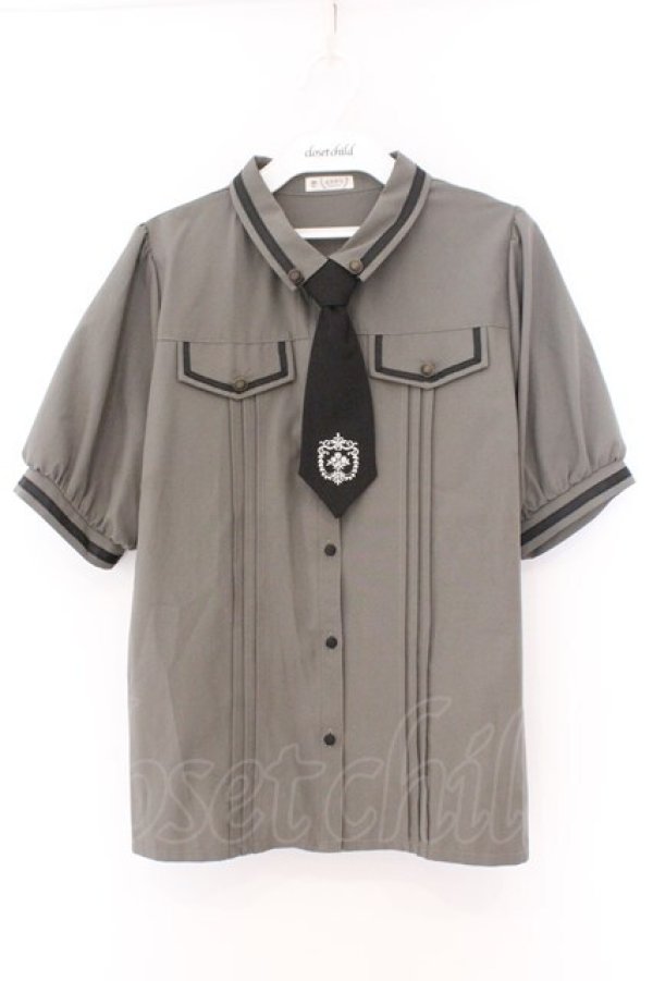 画像1: axes femme / ミリタリー風タイ付ブラウス M グリーン O-26-02-14-080-AX-BL-OW-OS (1)