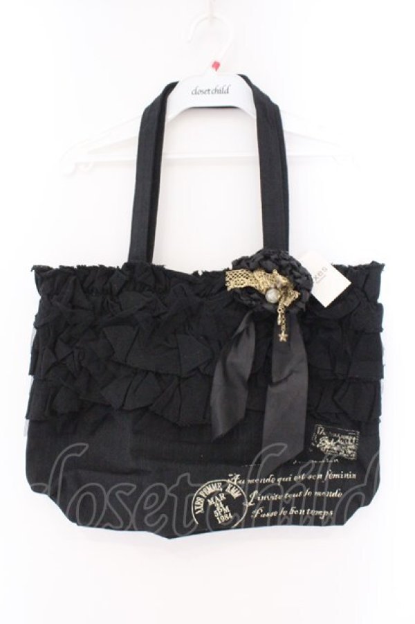 画像1: axes femme / 切りっぱなしフリルトートバッグ  クロ O-26-02-16-001-AX-BG-OW-OS (1)