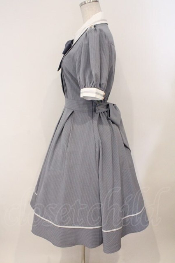 画像3: Amavel / ピンストライプシャツカラーワンピース F サックス O-26-02-16-031-CA-OP-IG-OS (3)