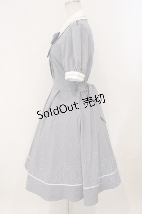 画像3: Amavel / ピンストライプシャツカラーワンピース F サックス O-26-02-16-031-CA-OP-IG-OS (3)