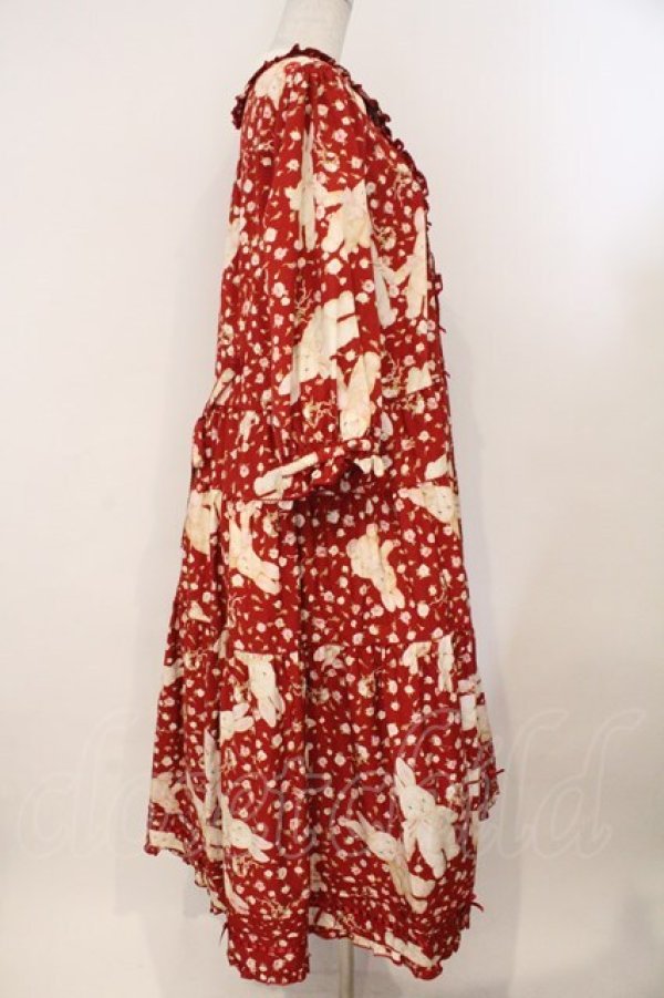 画像4: PINK HOUSE / バラ園うさぎミディワンピース  アカ O-26-02-16-036-LO-OP-OW-OS (4)