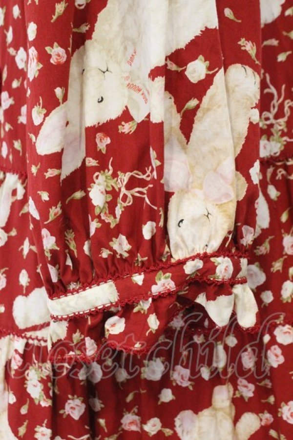 画像5: PINK HOUSE / バラ園うさぎミディワンピース  アカ O-26-02-16-036-LO-OP-OW-OS (5)