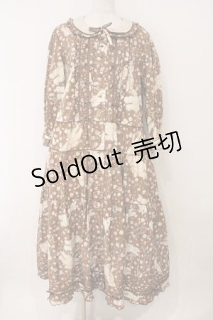 画像: PINK HOUSE / バラ園うさぎミディワンピース  ショコラ O-26-02-16-037-LO-OP-OW-OS