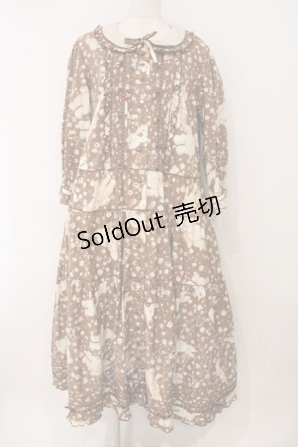 画像1: PINK HOUSE / バラ園うさぎミディワンピース  ショコラ O-26-02-16-037-LO-OP-OW-OS (1)