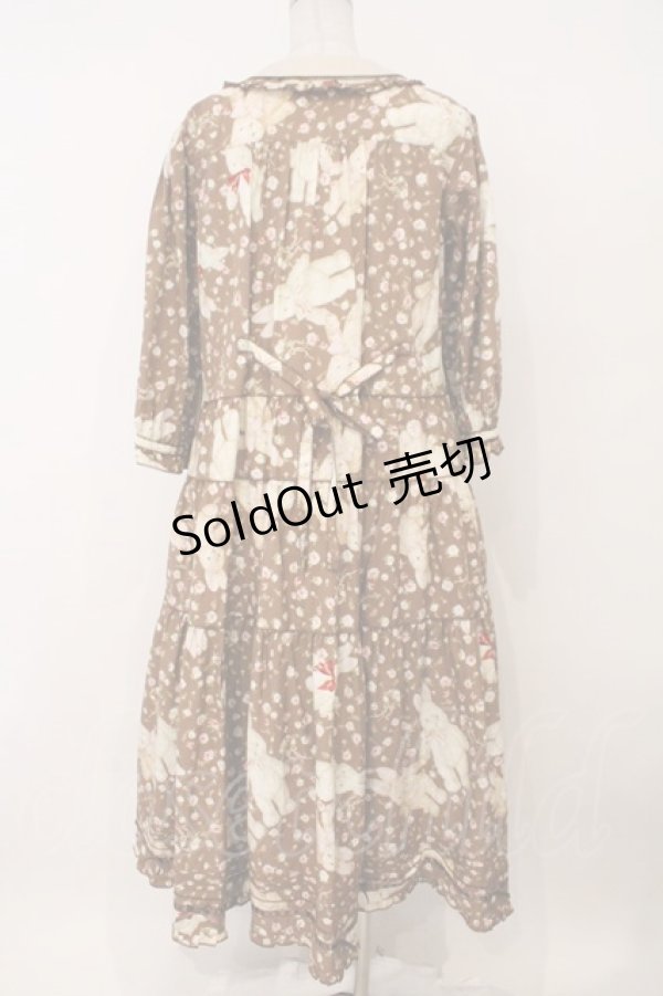 画像6: PINK HOUSE / バラ園うさぎミディワンピース  ショコラ O-26-02-16-037-LO-OP-OW-OS (6)