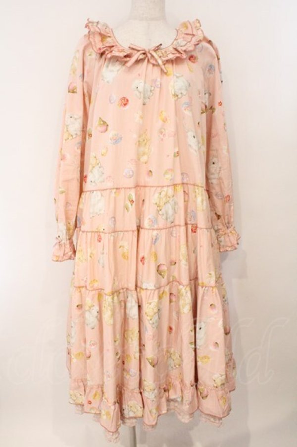 画像1: PINK HOUSE / 幸見うさぎプリントミディワンピース  ピンク O-26-02-16-039-LO-OP-OW-OS (1)