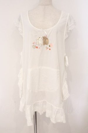 画像: PINK HOUSE / 幸見うさぎ柄ローンタブリエ  シロ O-26-02-16-046-LO-TO-OW-OS