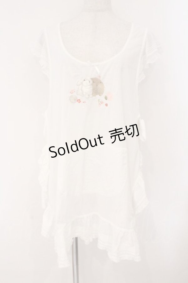 画像1: PINK HOUSE / 幸見うさぎ柄ローンタブリエ  シロ O-26-02-16-046-LO-TO-OW-OS (1)