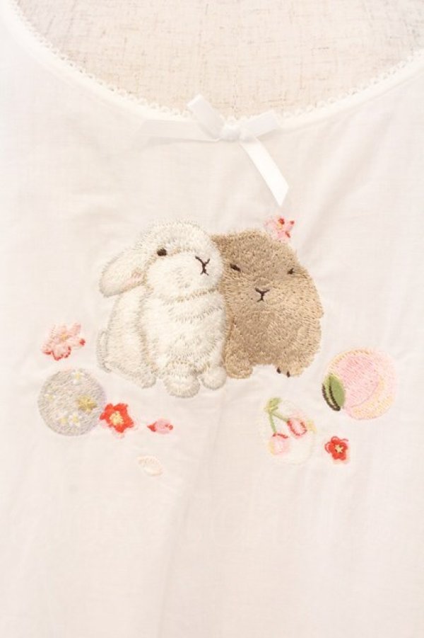 画像2: PINK HOUSE / 幸見うさぎ柄ローンタブリエ  シロ O-26-02-16-046-LO-TO-OW-OS (2)