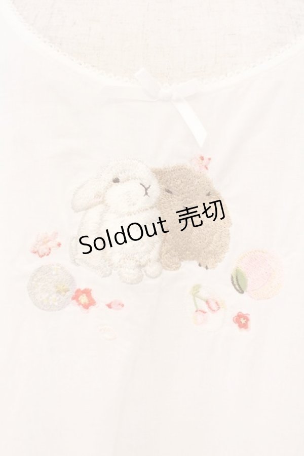 画像2: PINK HOUSE / 幸見うさぎ柄ローンタブリエ  シロ O-26-02-16-046-LO-TO-OW-OS (2)