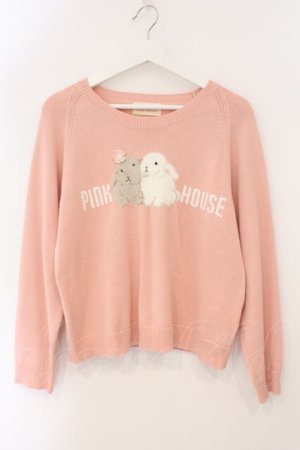 画像: PINK HOUSE / 幸見うさぎモチーフニット  ピンク O-26-02-16-047-LO-TO-OW-OS