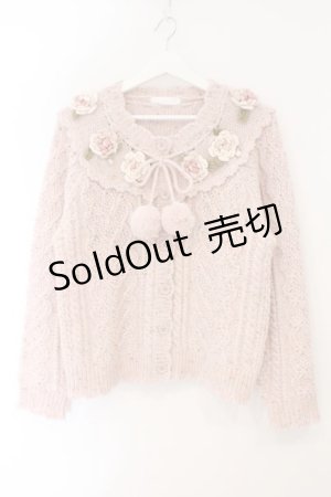 画像: PINK HOUSE / バラモチーフ付きヨークニットカーディガン  ピンク O-26-02-16-050-LO-OP-OW-OS
