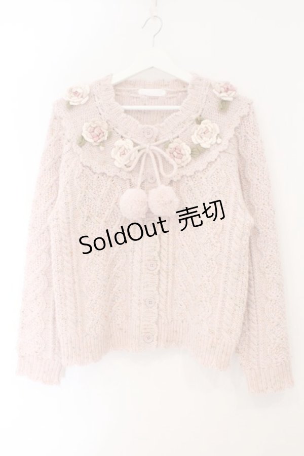 画像1: PINK HOUSE / バラモチーフ付きヨークニットカーディガン  ピンク O-26-02-16-050-LO-OP-OW-OS (1)