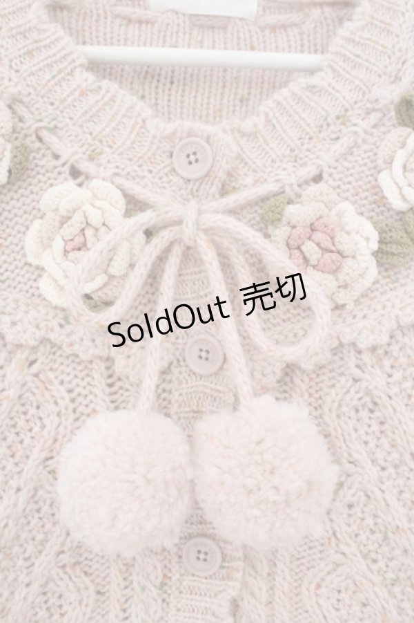 画像2: PINK HOUSE / バラモチーフ付きヨークニットカーディガン  ピンク O-26-02-16-050-LO-OP-OW-OS (2)