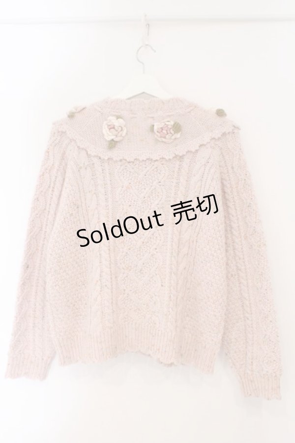 画像4: PINK HOUSE / バラモチーフ付きヨークニットカーディガン  ピンク O-26-02-16-050-LO-OP-OW-OS (4)