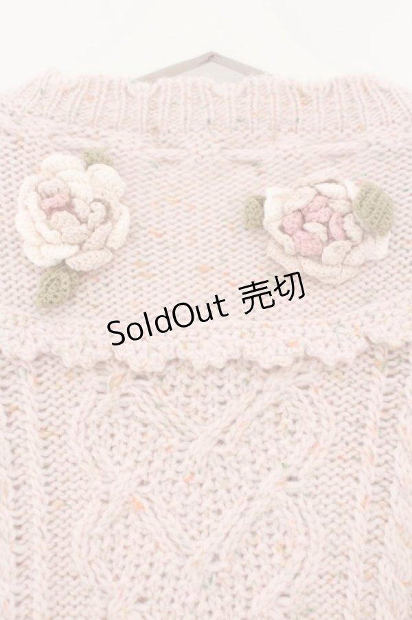 画像5: PINK HOUSE / バラモチーフ付きヨークニットカーディガン  ピンク O-26-02-16-050-LO-OP-OW-OS (5)