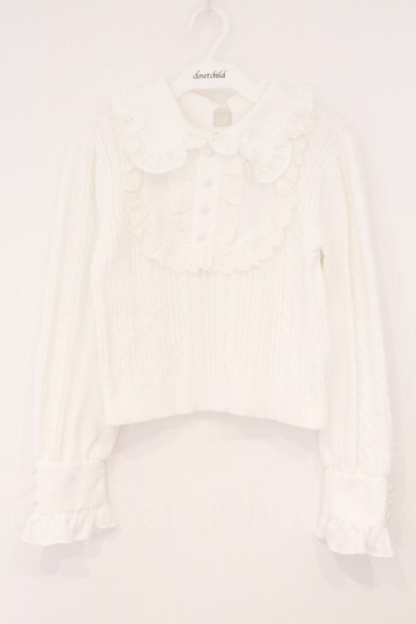 画像1: evelyn / 襟フリルケーブルニット  シロ O-26-02-16-052-LO-TO-OW-OS (1)