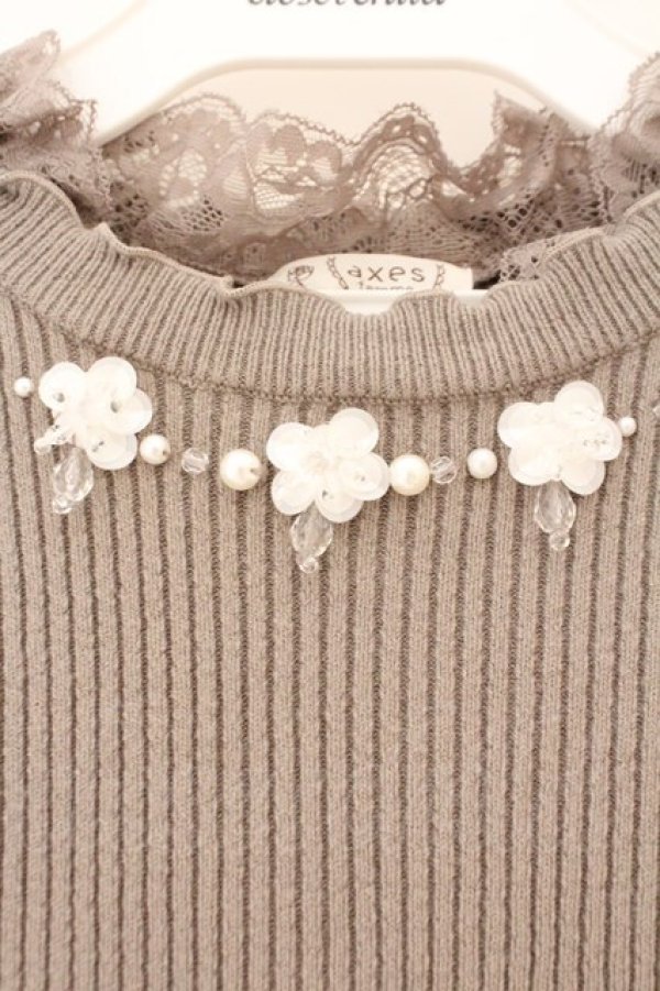 画像2: axes femme / ビジューフラワーニット M チャコールグレー O-26-02-16-071-AX-TO-OW-OS (2)