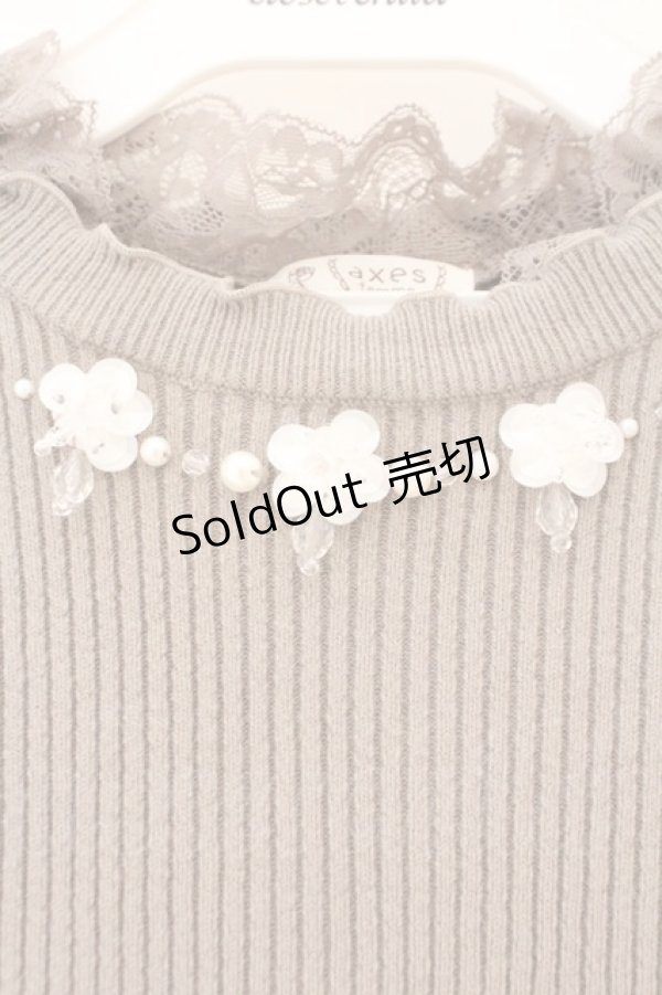 画像2: axes femme / ビジューフラワーニット M チャコールグレー O-26-02-16-071-AX-TO-OW-OS (2)