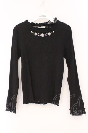 画像: axes femme / 立体花ビジューリブプルオーバー M クロ O-26-02-16-073-AX-TO-OW-OS