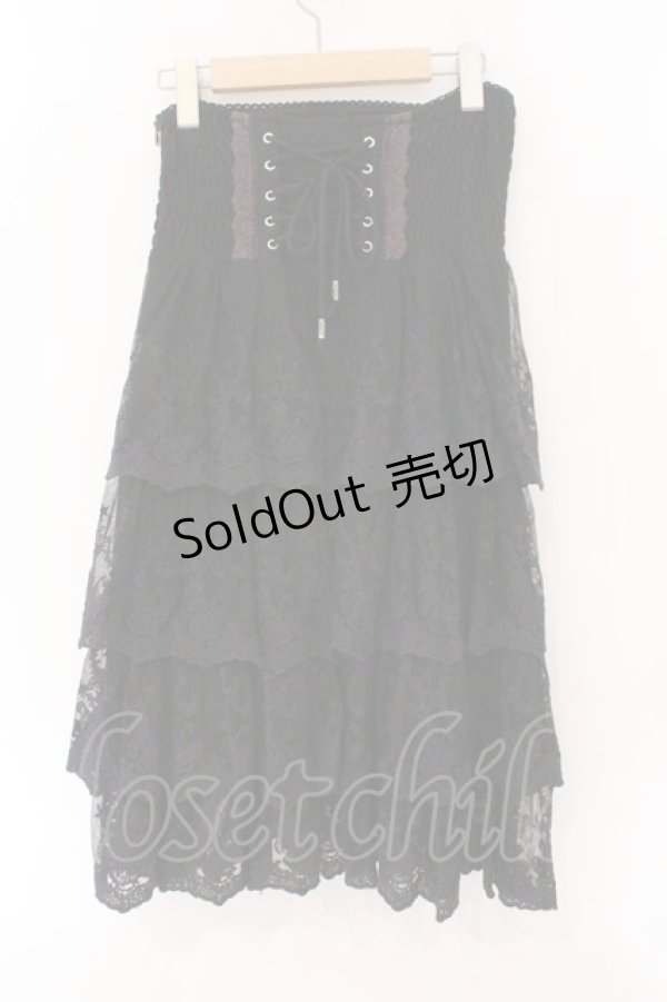 画像4: OZZ ANGELO / レースティアードニットスカート  ブラック×パープル系 O-26-02-16-081-OO-SK-IG-OS (4)