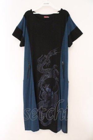 画像: Qutie Frash / BIGロングカットソー  ブラック×ブルー O-26-02-16-088-QU-OP-OW-OS