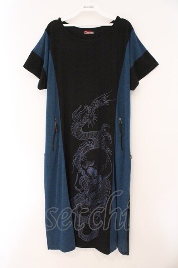 画像1: Qutie Frash / BIGロングカットソー  ブラック×ブルー O-26-02-16-088-QU-OP-OW-OS (1)