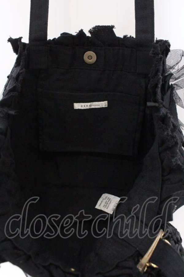 画像4: axes femme / 切りっぱなしフリルトートバッグ  クロ O-26-02-16-001-AX-BG-OW-OS (4)