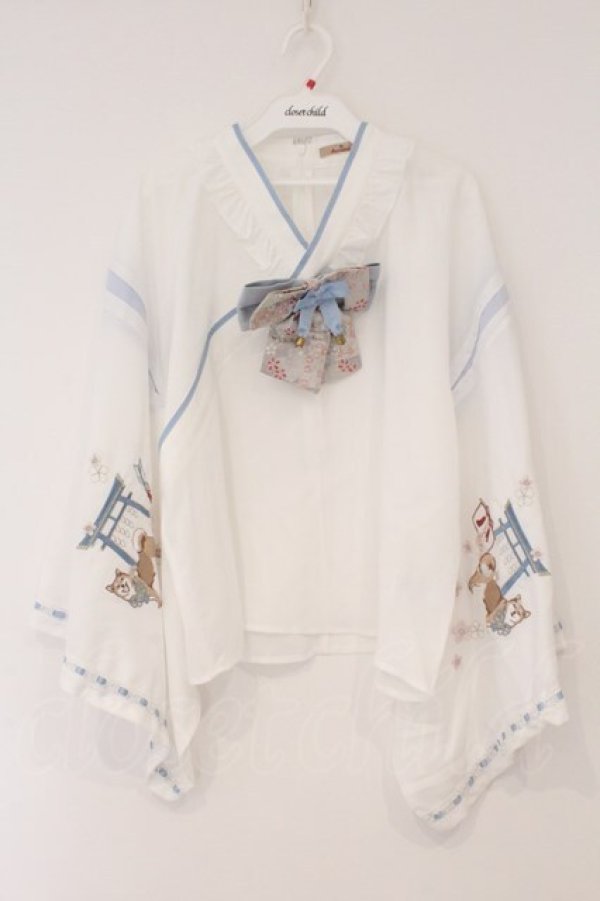 画像1: Amavel / 柴犬神社の春詣 和風ブラウス F シロ×サックス O-26-02-16-108-CA-BL-OW-OS (1)