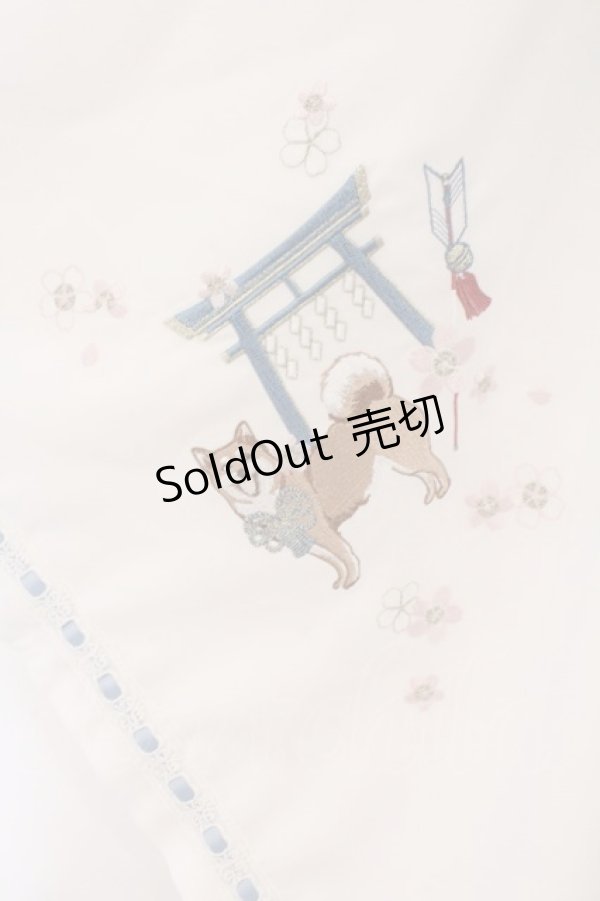 画像3: Amavel / 柴犬神社の春詣 和風ブラウス F シロ×サックス O-26-02-16-108-CA-BL-OW-OS (3)