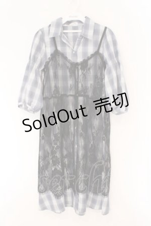 画像: axes femme / レースジレ付シャツワンピース M ブルー×クロ O-26-02-17-028-AX-OP-IG-OS