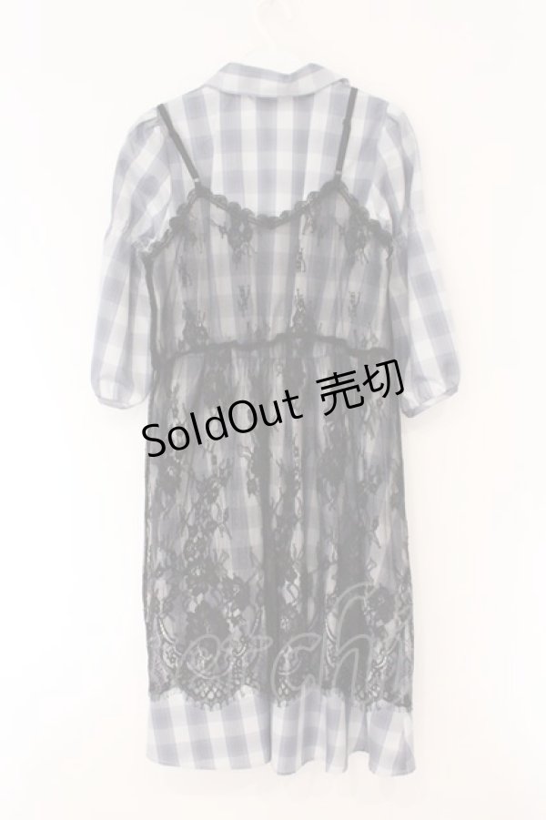 画像2: axes femme / レースジレ付シャツワンピース M ブルー×クロ O-26-02-17-028-AX-OP-IG-OS (2)