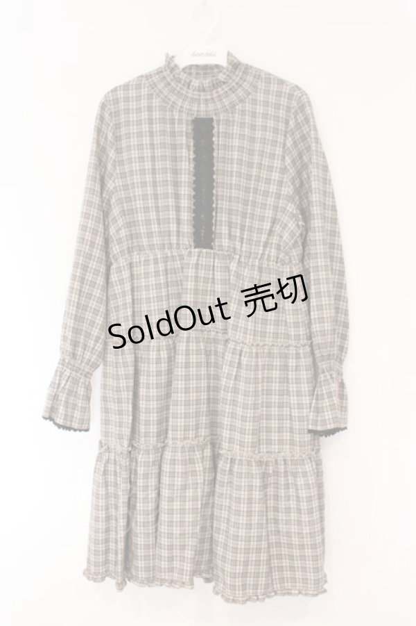 画像1: axes femme / ハイカラーチェックワンピース M ベージュ O-26-02-17-033-AX-OP-IG-OS (1)