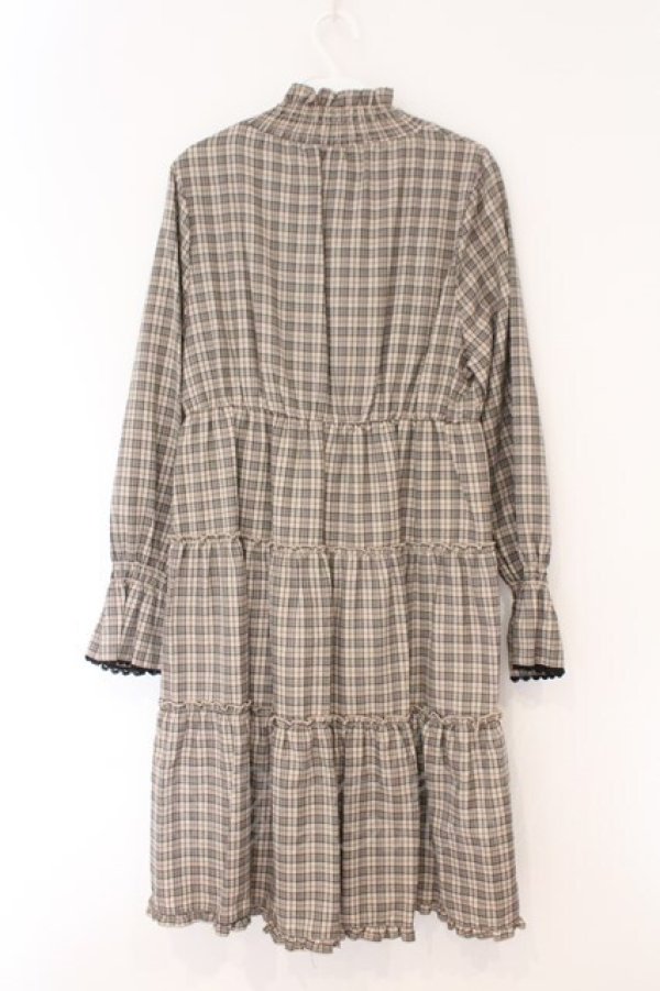 画像2: axes femme / ハイカラーチェックワンピース M ベージュ O-26-02-17-033-AX-OP-IG-OS (2)