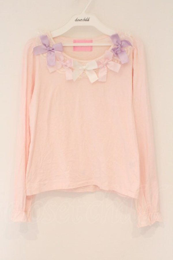 画像1: Nile Perch / リボンカットソー  ピンク O-26-02-17-040-LO-TO-IG-OS (1)