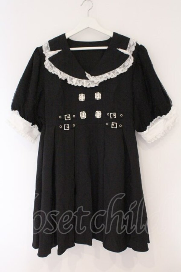 画像1: DearMyLove / キラキラビジューテーラードレースワンピース 5L クロ×シロ O-26-02-17-044-0-OP-IG-OS (1)