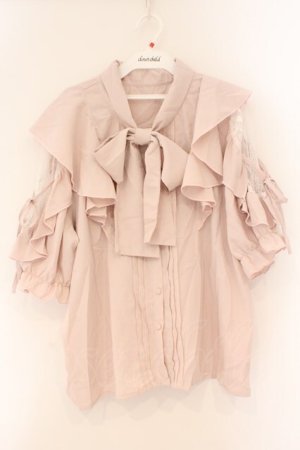 画像: DearMyLove / ショルダーレースモテフリルボウタイブラウス 5L ピンク O-26-02-17-048-0-BL-IG-OS