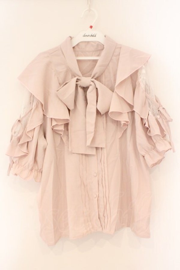 画像1: DearMyLove / ショルダーレースモテフリルボウタイブラウス 5L ピンク O-26-02-17-048-0-BL-IG-OS (1)