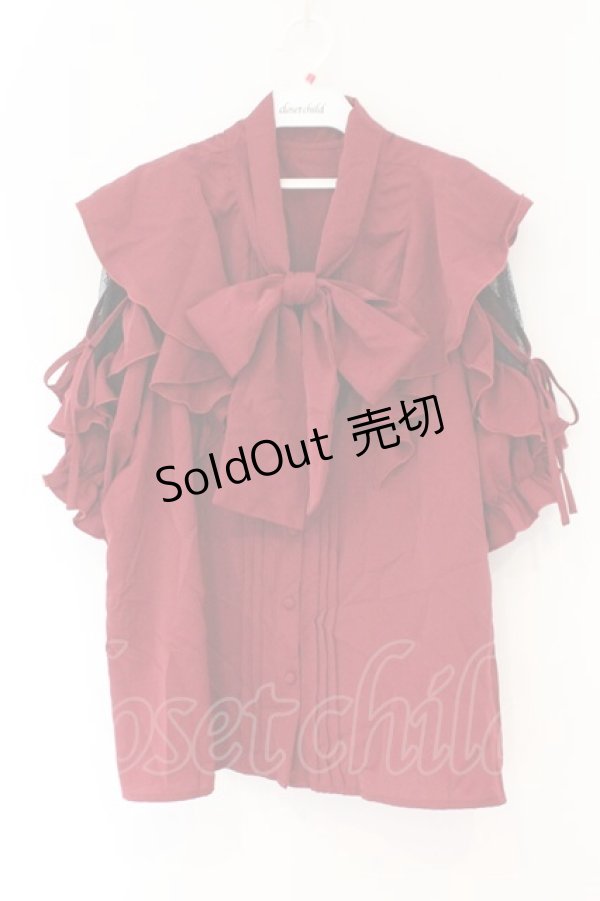 画像1: DearMyLove / ショルダーレースモテフリルボウタイブラウス 5L ワイン O-26-02-17-052-0-BL-IG-OS (1)